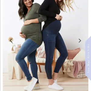 Indigo Blue Full Panel Maternity Skinny Jeans Dark Wash S